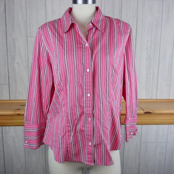 *Jones NY Signature ~ Striped Pink 3/4 Slv Blouse - Picture 1 of 8